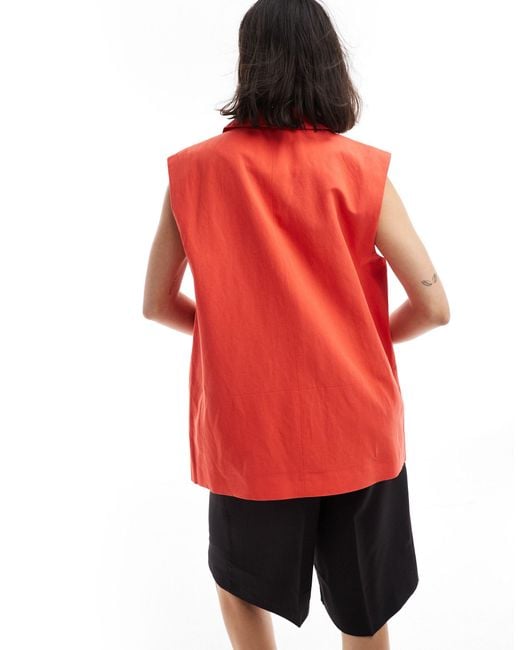 ASOS Red Sleeveless Tailo Blazer With Linen