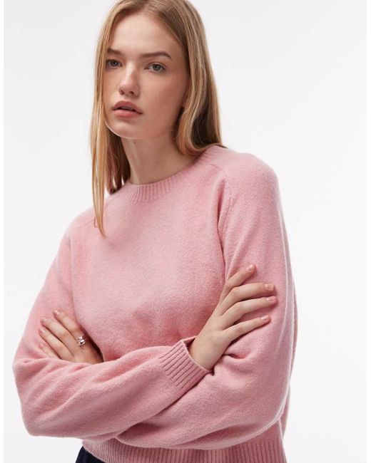 & Other Stories Pink Crew Neck Jumper With Volume Sleeves