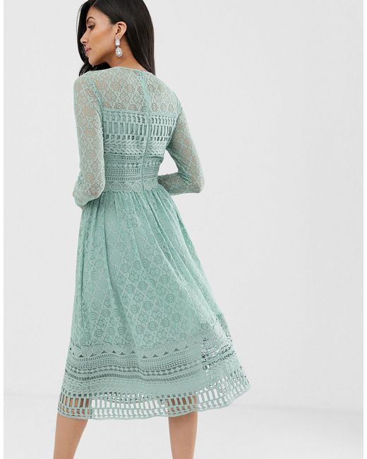 asos design premium lace midi dress