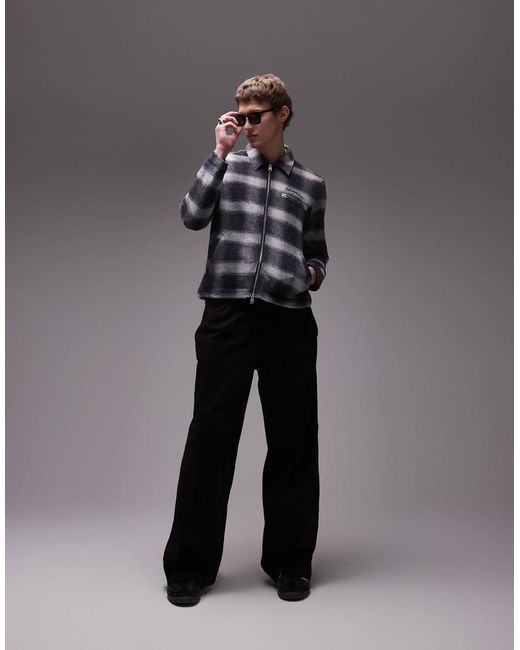 AllSaints Gray Ellis Zip Through Check Jacket for men