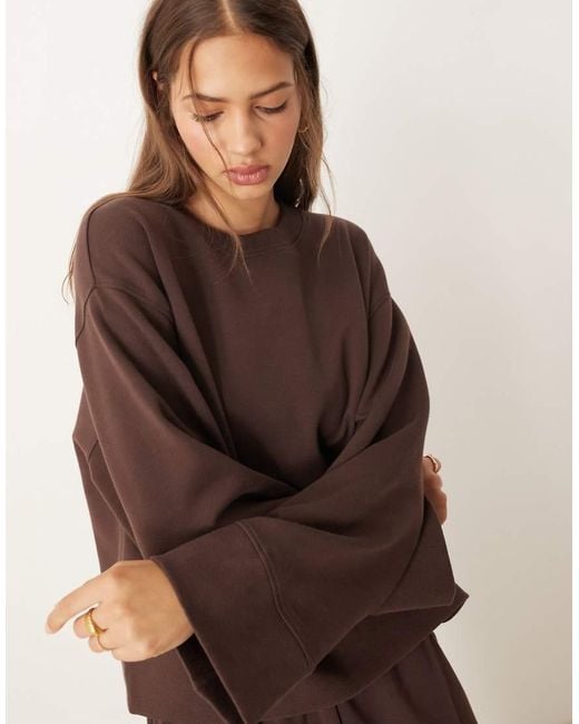ASOS Brown Interlock Oversized Long Sleeve Top