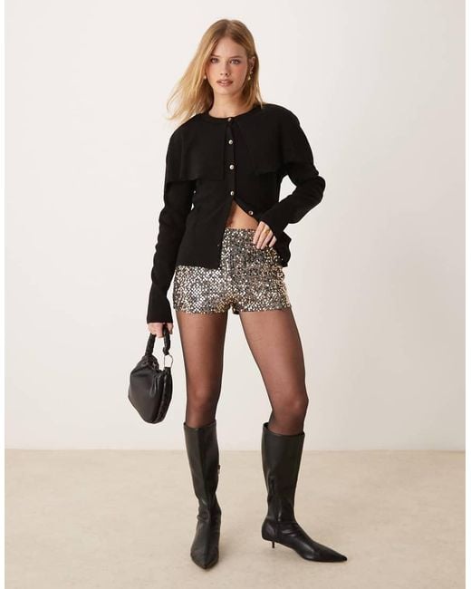 Miss Selfridge Natural Silver Sequin Booty Shorts