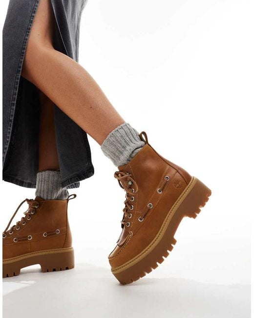 Timberland Brown Stone Street Lace Up 7 Eye Elevated Boots