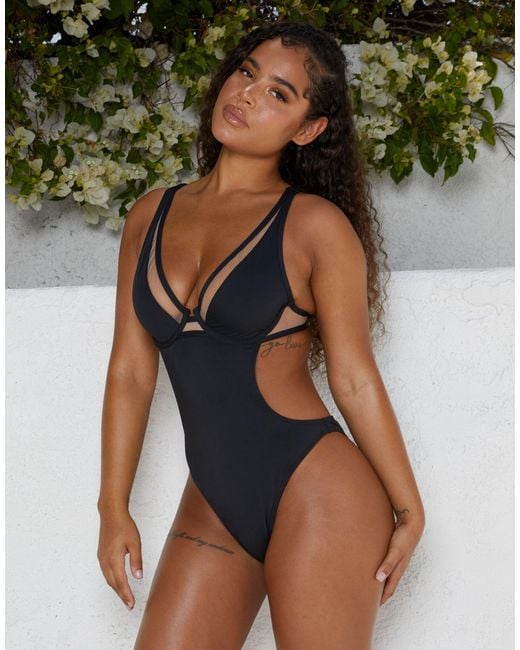 Wolf & Whistle Green X Malaika Terry Fuller Bust Exclusive Mesh Cut Out Swimsuit