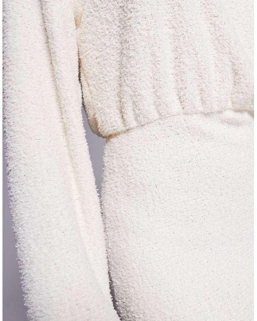 ASOS Gray Fluffy Long Sleeve Blouson Midi Dress