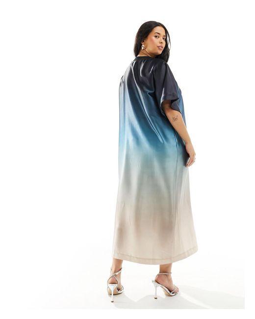 ASOS Blue Asos design curve – t-shirt-midikleid aus satin mit farbverlauf