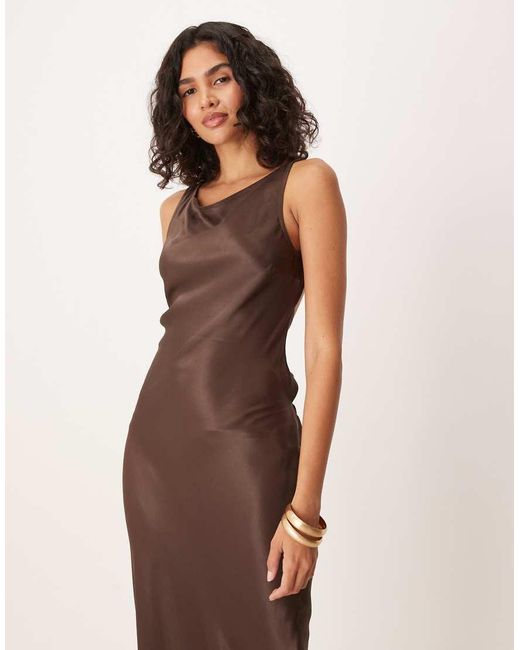 ASOS Natural Satin Tie Back Slash Neck Dress