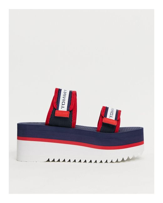 Tommy Hilfiger Chunky Tape Sandals in Blue | Lyst