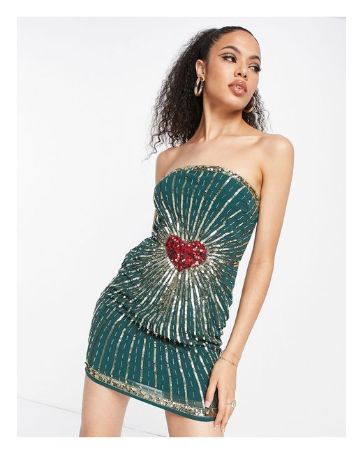 Band of Stars Premium Bandeau Mini Dress in Green (Blue) | Lyst