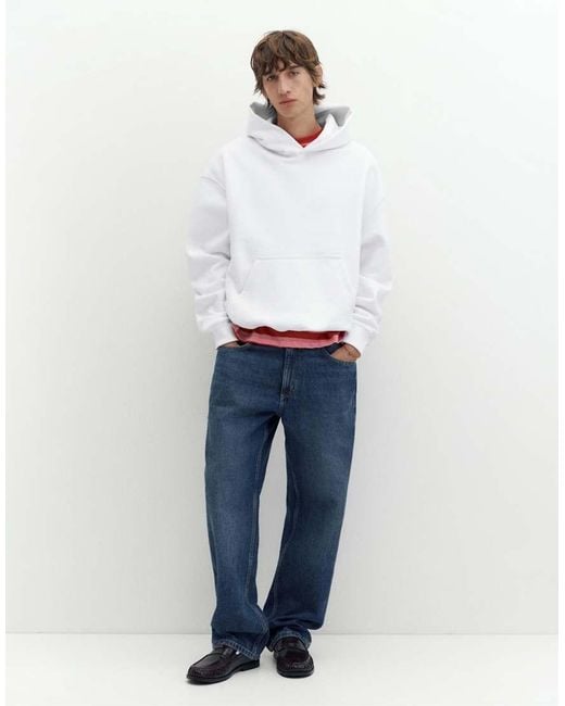 Pull&Bear White Boxy Fit Hoodie for men