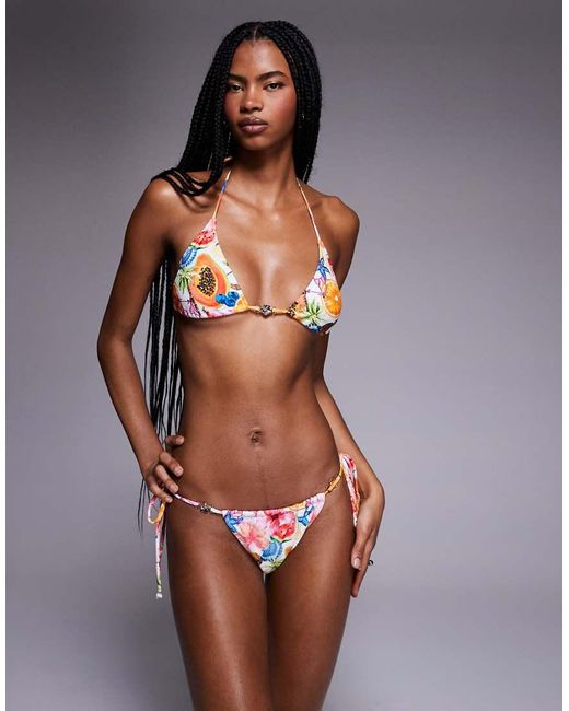 Candypants Multicolor Fruit Print Triangle Bikini Top