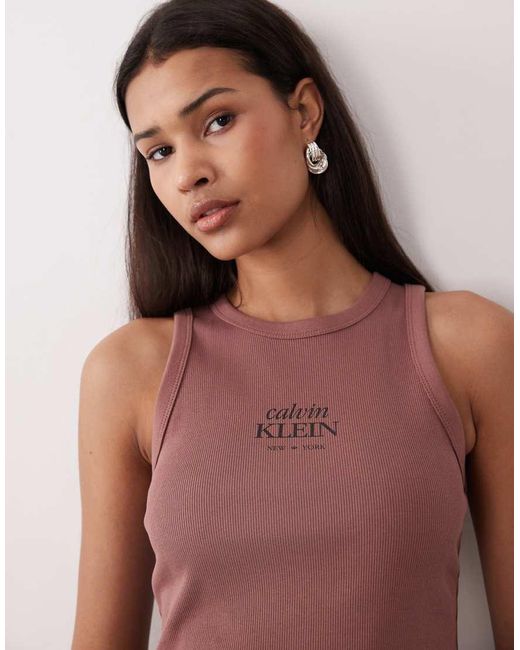 Calvin Klein Brown Crew Logo Tank Top