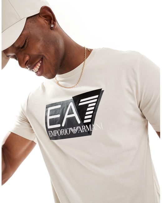 Armani - - t-shirt beige con logo grande sul petto di EA7 in White da Uomo