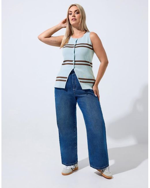 Yours Clothing Blue Stripe Flare Hem Waistcoat