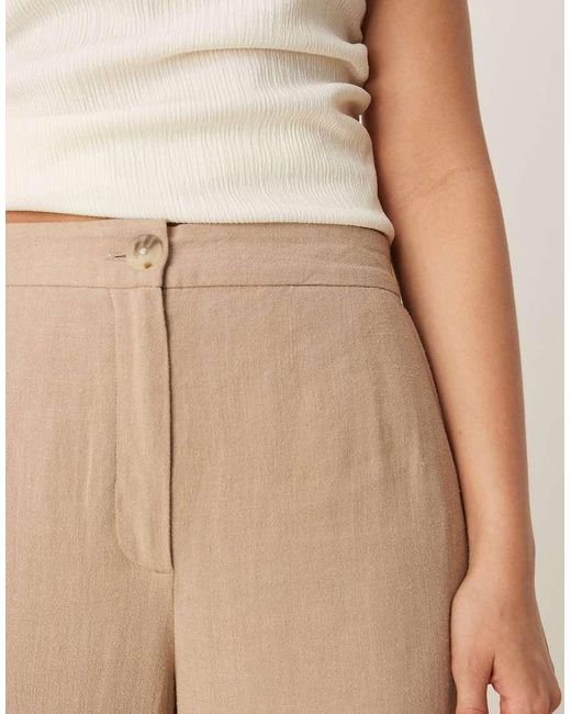 ASOS Natural Relaxed Straight Leg Trousers With Linen