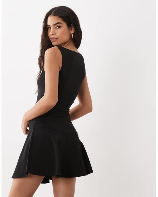 Mango Natural Boat Neck Flared Mini Dress