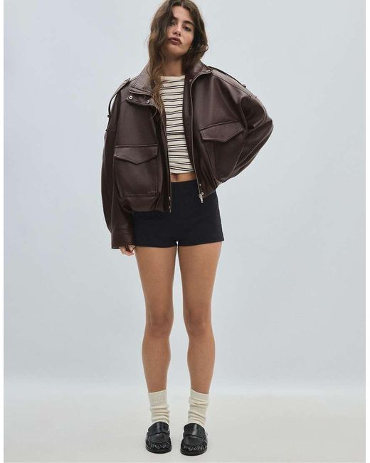 Stradivarius Black Oversize Leather Effect Jacket