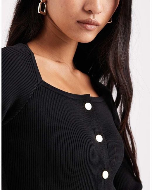 Miss Selfridge Geribbeld Gebreide Top Met Knopen in het Black