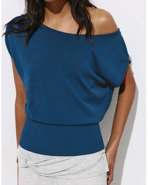 Pull&Bear Blue Asymmetric Short Sleeve Jumper