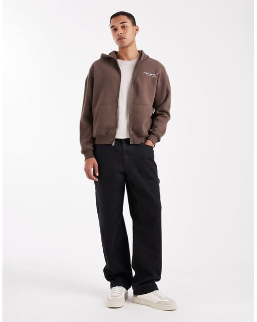 Hollister Brown Boxy F1 Graphic Zip Through Hoodie for men