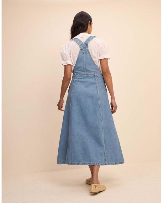 Nobody's Child Blue Mid Wash Denim Dungaree Midi Dress