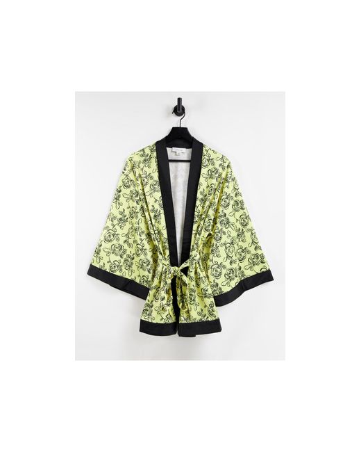 Lost Ink Yellow Stencil Flower Oversized Dressing Gown