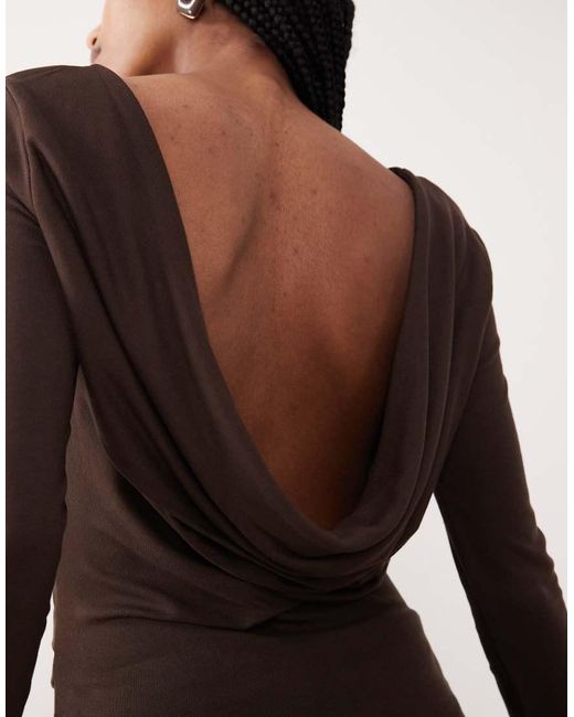 Gina Tricot Natural Long Sleeve Slim Fit Top With Open Drapey Back