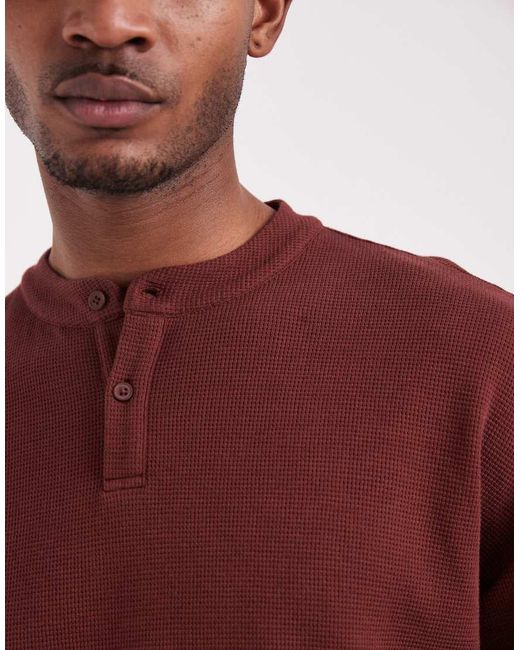ASOS Red Boxy Oversized Long Sleeve T-shirt With Henley Neck for men
