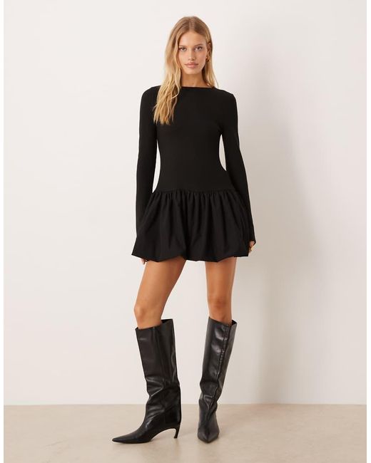 ASOS Black Supersoft Long Sleeve Bubble Hem Mini Dress