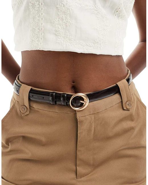 ASOS Brown Waist And Hip Patent Skinny Belt With Circle Buckle