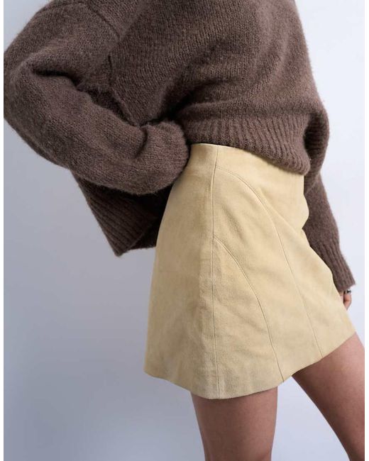 TOPSHOP Brown Real Suede Pelmet Mini Skirt