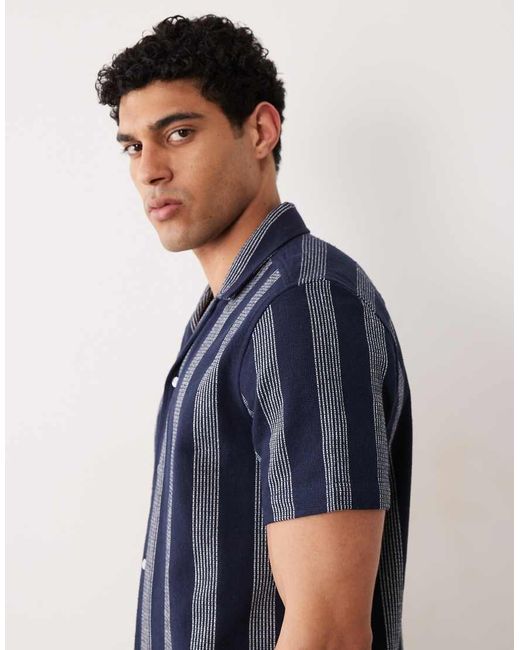 New Look Blue Co-ord Stripe Shirt for men