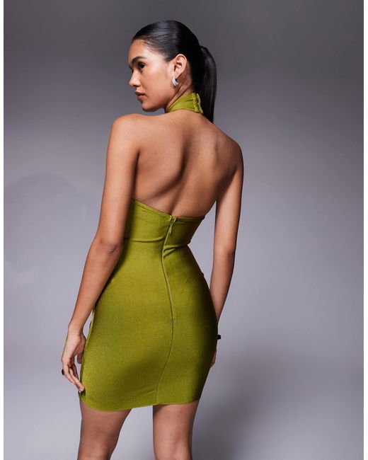 ASOS Green Bandage Checkerboard Halterneck Mini Dress