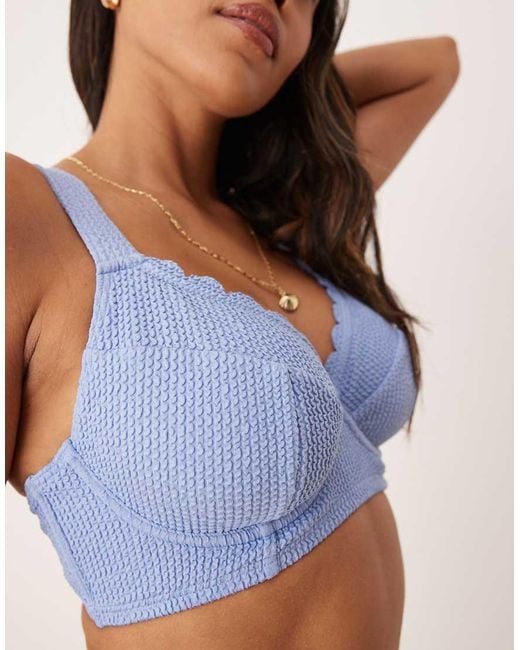 Peek & Beau Blue Crinkle Underwire Bikini Top With Scallop Detail