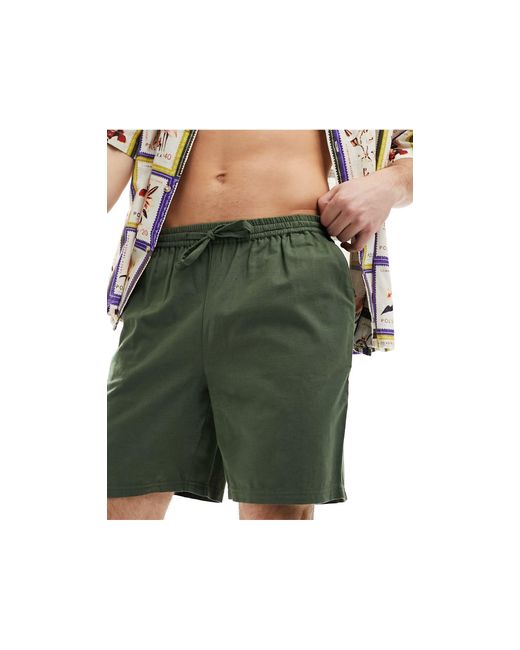 Another Influence Green Linen Blend Shorts for men