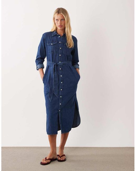 Ralph Lauren Blue Midi Shirt Day Midi Dress