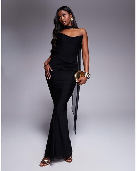 House Of Cb Black Hallie Corset With Neck Scarf