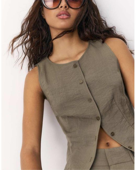 Stradivarius Green Sleeveless Buttoned Top