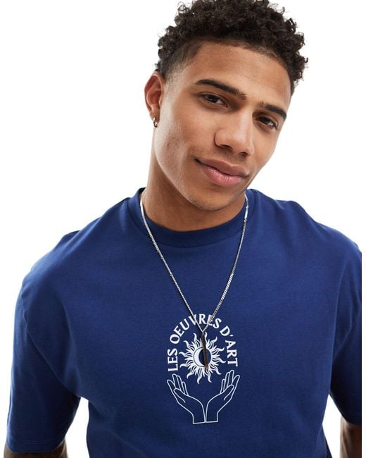 Camiseta holgada con estampado celestial en el pecho ASOS de hombre de color Blue