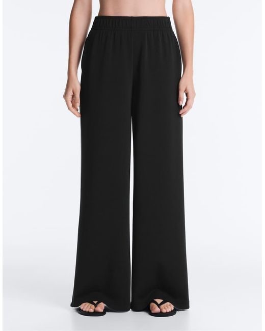 Oysho White Wide-Leg Modal Piping Trousers