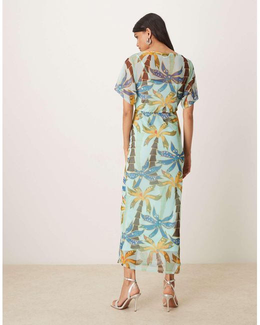 Never Fully Dressed Blue Tilly Off Asymmetric Mesh Maxi Dress
