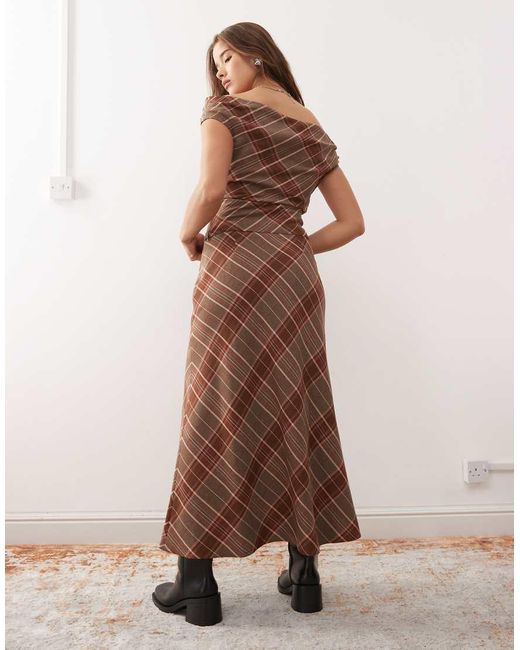 Reclaimed Vintage Brown Check Print Tailored Maxi Skirt Co-Ord