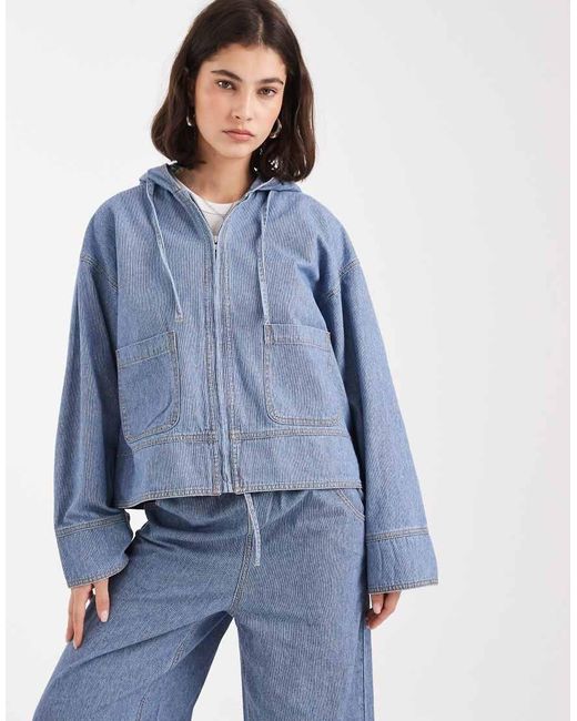 Object Oversized Denim Jack Met Capuchon in het Blue