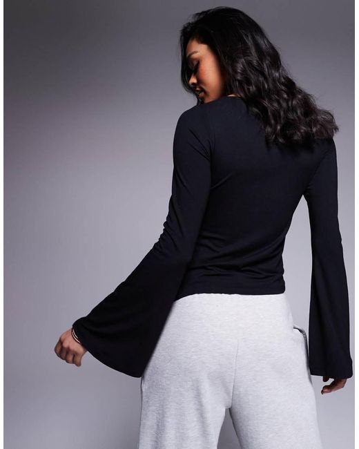 ASOS Blue Angel Sleeve Top With Godet Detail