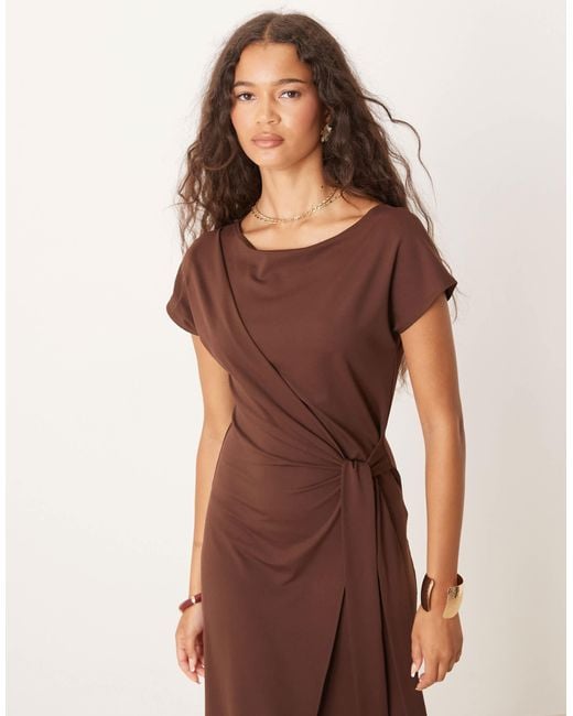 ASOS Brown Cap Sleeve Tie Wrap Front Maxi Dress