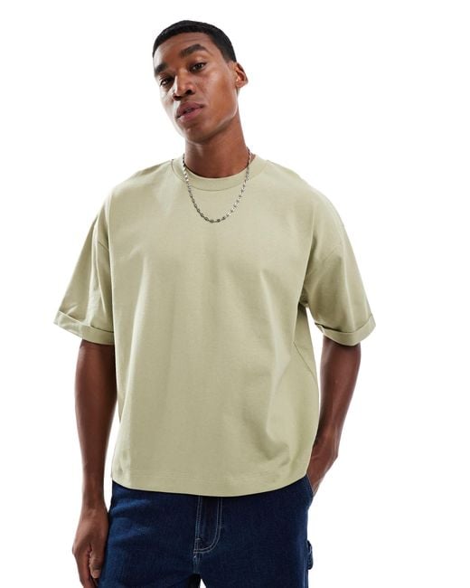T-shirt oversize coupe carrée en tissu épais - kaki ASOS pour homme en coloris Green