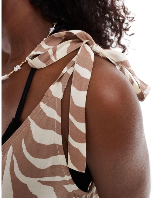 ASOS Natural Maxi Beach Dress With Tie Shoulder Detail