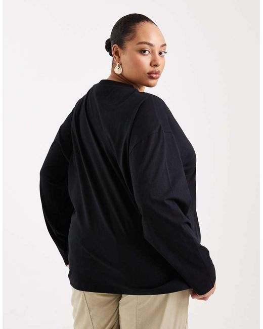 ASOS Black Asos Design Curve Long Sleeve T-shirt With Botanica Graphic