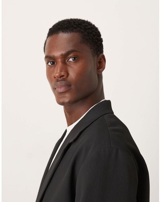 ASOS Black Rib Fabric Boxy Suit Jacket for men