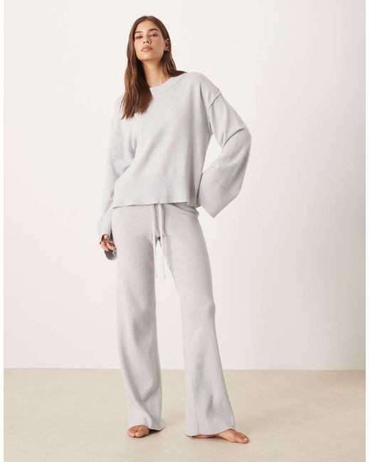 Gina Tricot Natural Co-ord Straight Leg Rib Fine Knitted Trousers